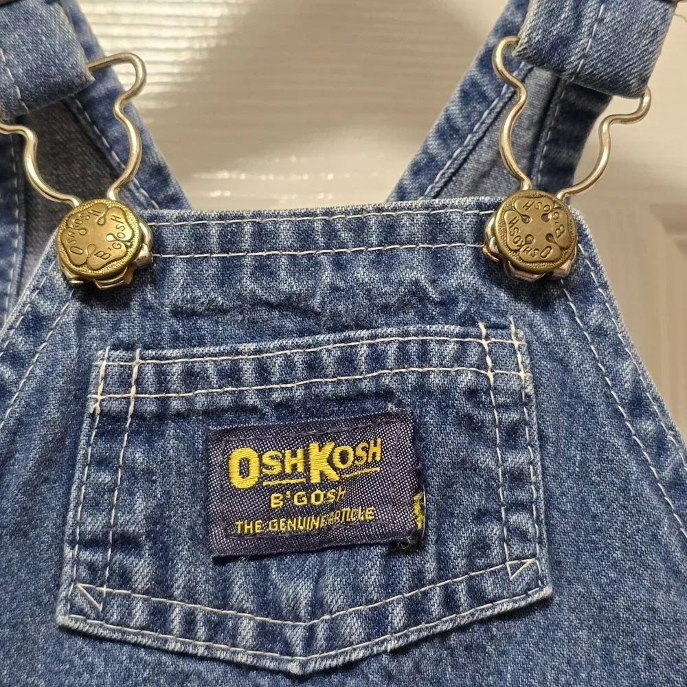 Vintage 80s Oshkosh B'Gosh Baby‎ 6-9m Blue Jean Vestbak Overalls USA
